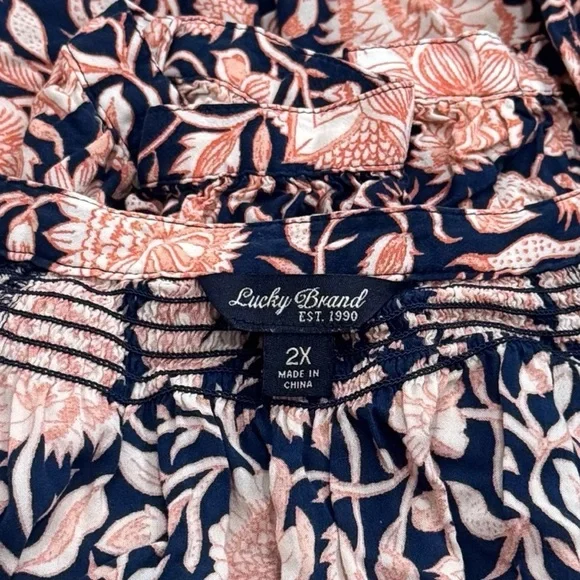 Lucky Brand Blue and Orange Babydoll Peasant Blouse Garden Summer Size 2X - Picture 6 of 8